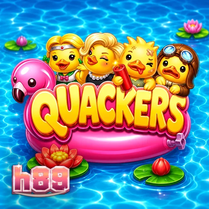 Tampilan visual slot Quackers dengan karakter bebek yang ceria di grid 6x6